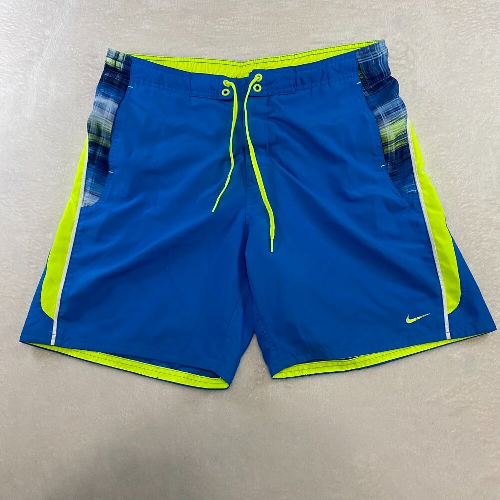 Nike Neon Swim Trucks Blue Green Mesh Lined Shorts Size Large